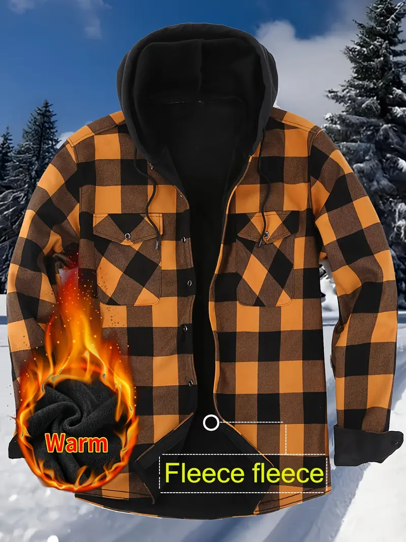 Men's Plaid Hooded Jacket - Warm