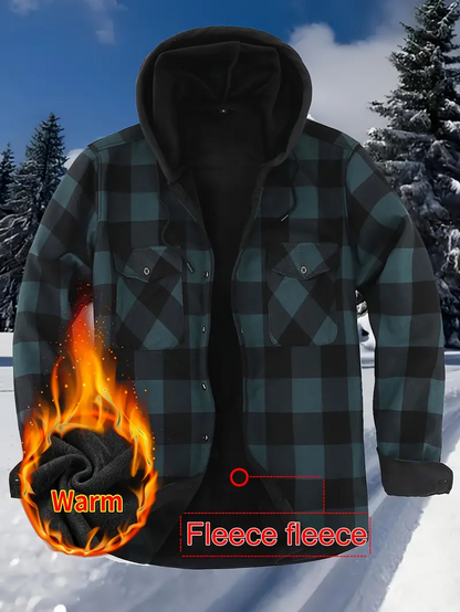 Men's Plaid Hooded Jacket - Warm