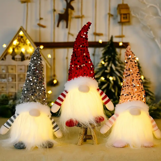 Leclstar 3-Pack LED Light-Up Faceless Rudolph Plush Gnomes