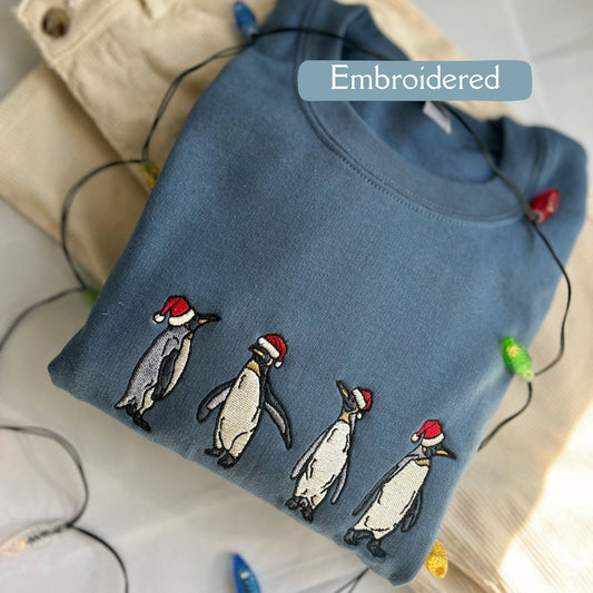 Embroidered Santa Hat Penguin Sweatshirt Hoodie