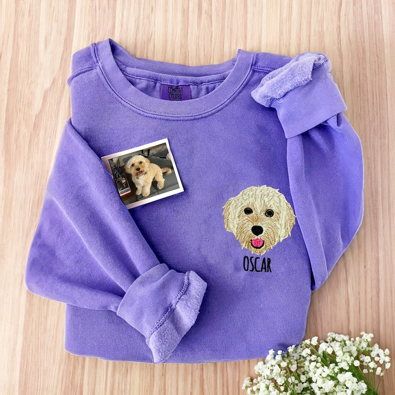 Custom Pet Embroidered Sweatshirt Dog Cat Sweatshirt-purple