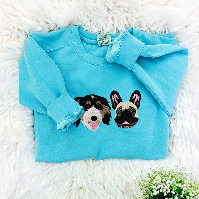 Custom Pet Embroidered Sweatshirt Dog Cat Sweatshirt-blue